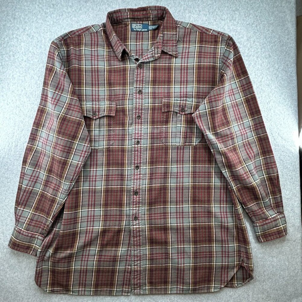 Polo by Ralph Lauren Red and Brown Plaid Casual Button Down Shirt